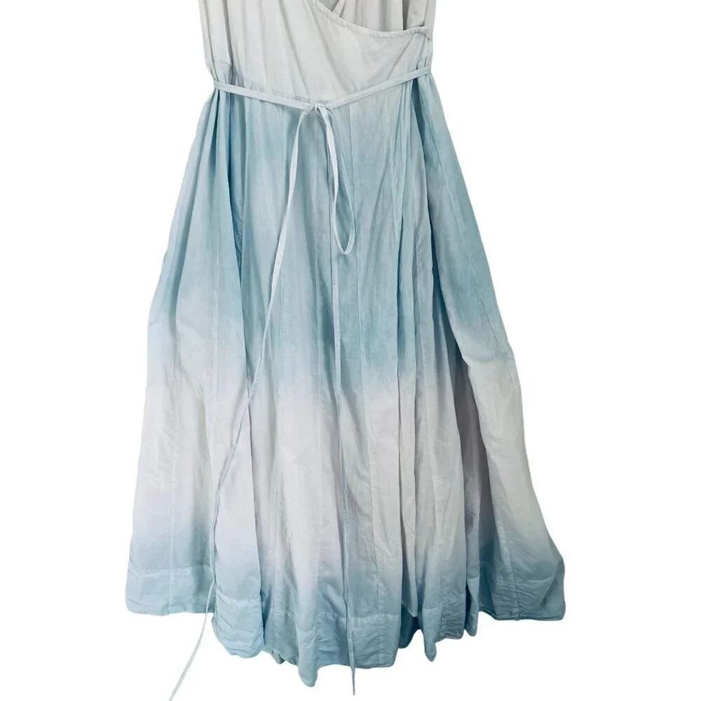 Beau & Ro Womens Ombre Blue & White Sleeveless Wrap Midi Dress Cotton Blend